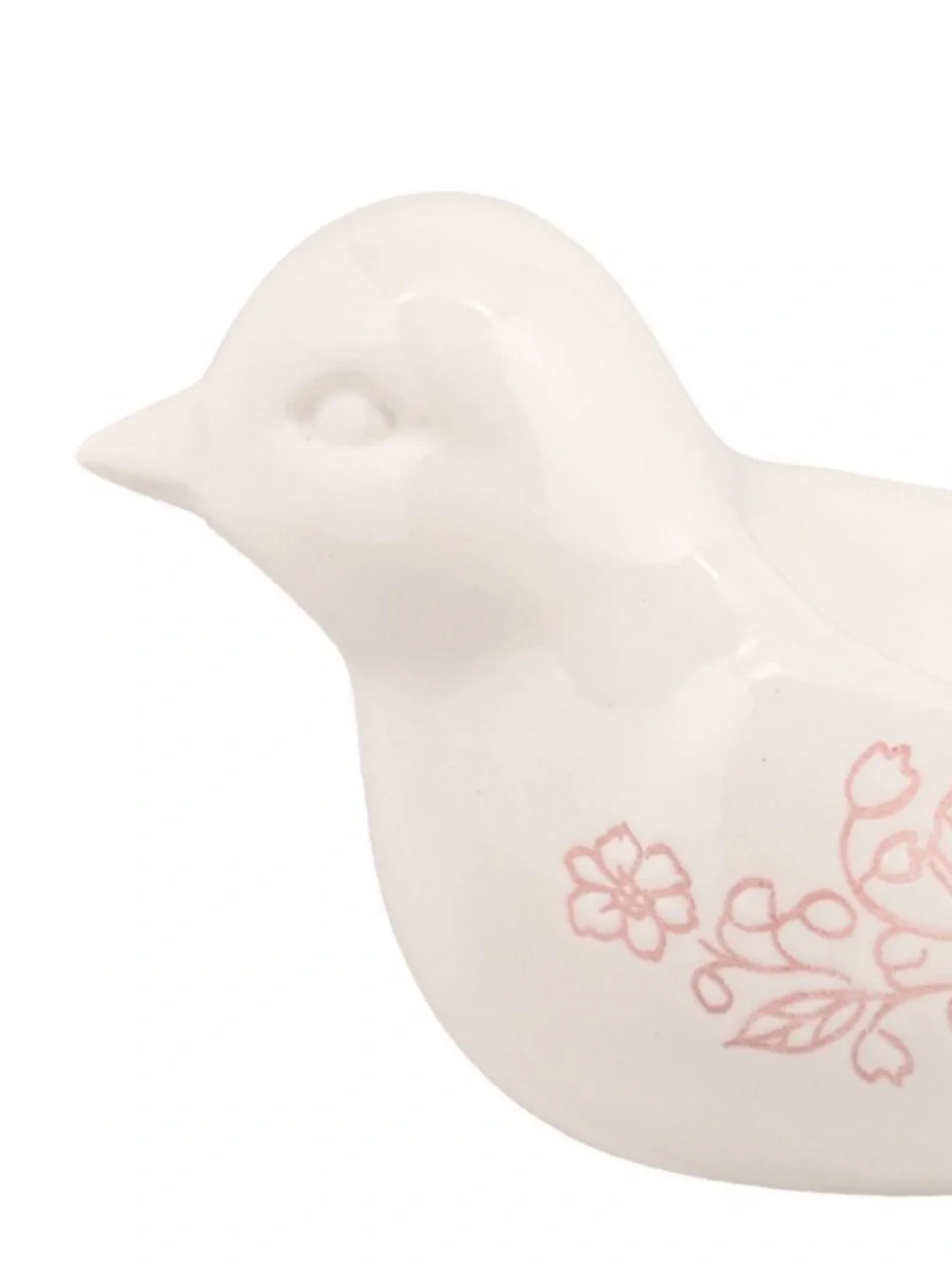 New! Ceramic Bird Trinket Dish with Pink Floral Accents